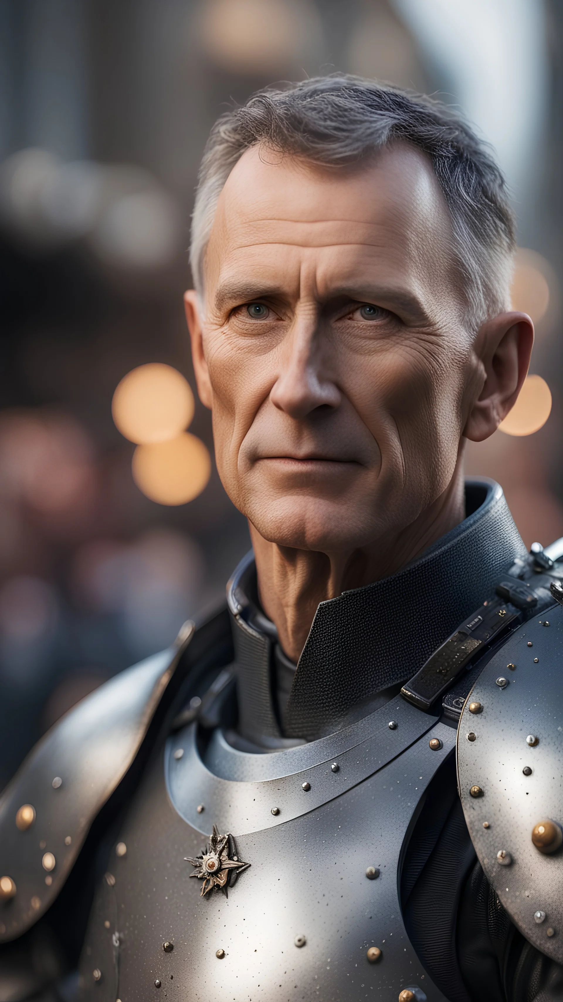 Jens Stoltenberg in armor, bokeh like f/0.8, tilt-shift lens 8k, high detail, smooth render, down-light, unreal engine, prize winning