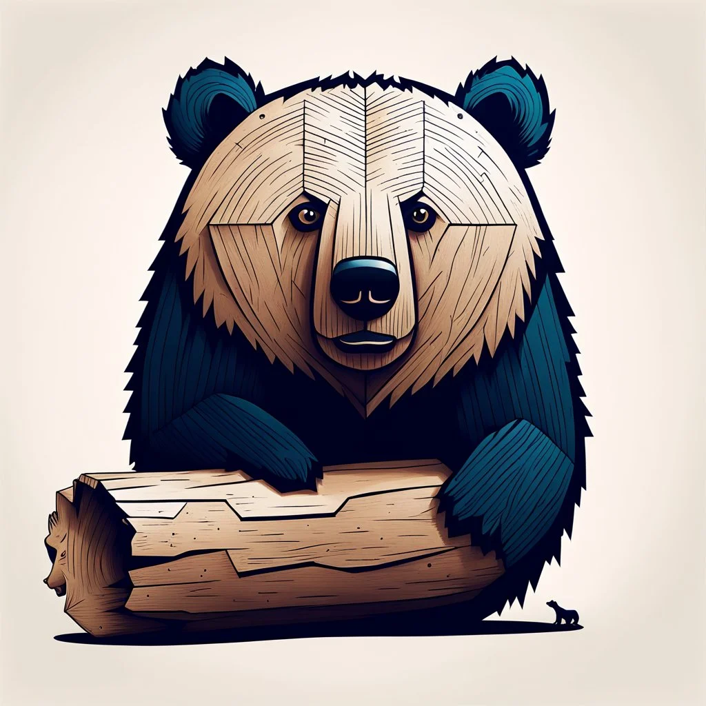 combine textured log with shape of a bear, graphic style, minimalistic,clean