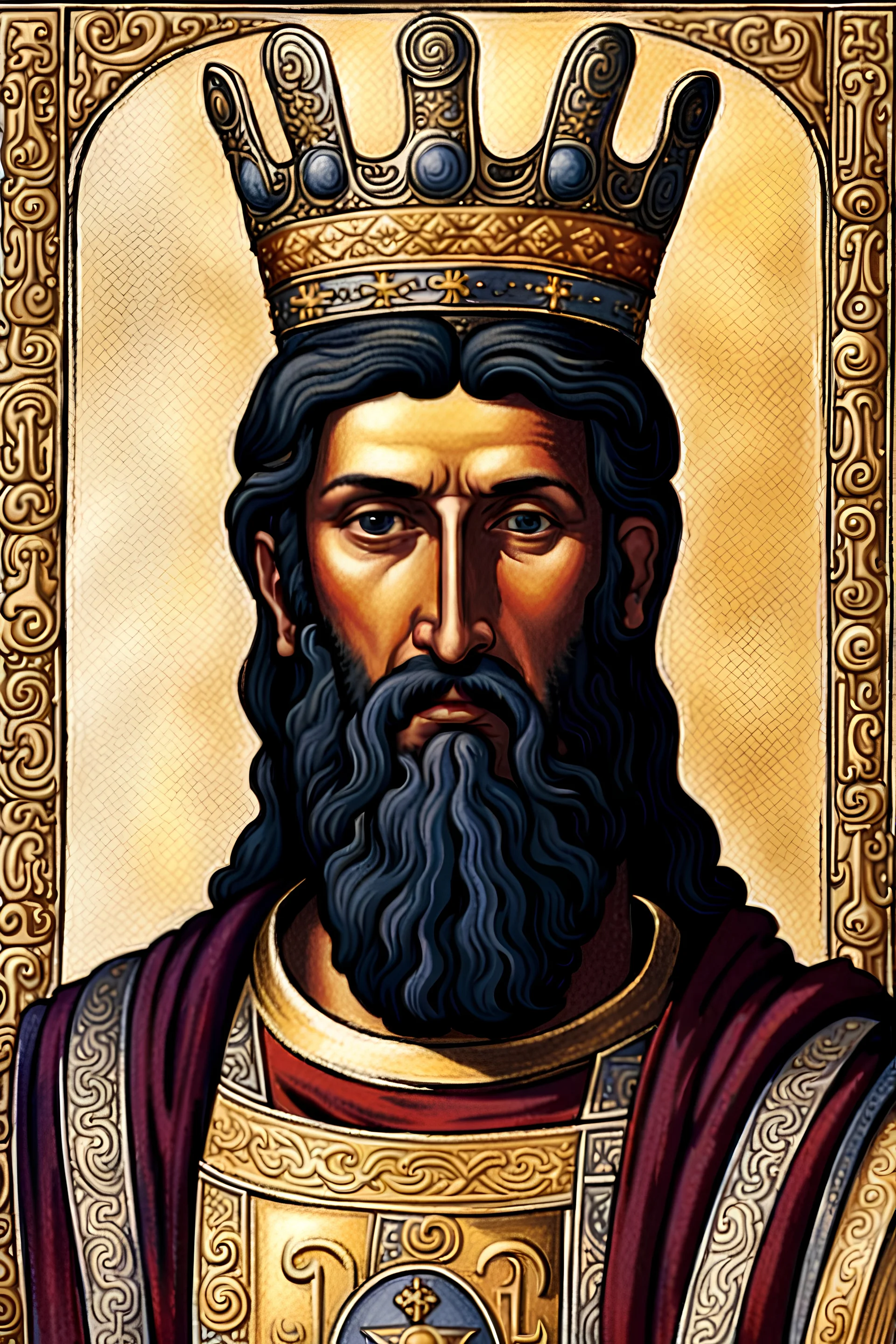 Alexios III Angelos Byzantine Emperor from March 1195 to 17/18 July 1203 50 years old with black beard,whithout byzantine crown