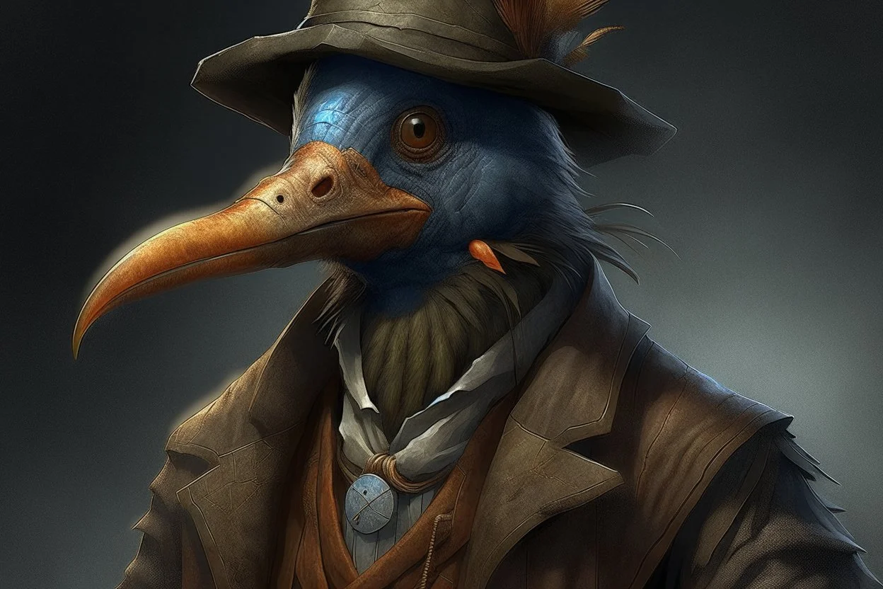 arafed man bird wearing a hat and jacket with a long beak, vintage, from witcher (2021), portrait photoreal, taking tobacco snuff, trending on artstatio, from the game pathologic 2, 2 0 1 4. modern attire, thomas