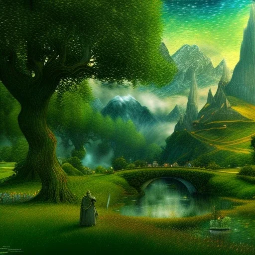 Epic Drawing of scenery of The LOTR estilo Van Gogh 4k