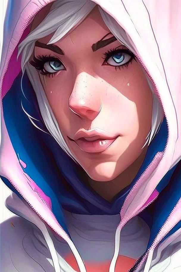 a close up of a person wearing a hoodie, artgerm on artstation pixiv, artgerm. anime illustration, artgerm comic, artgerm and lois van baarle, wlop | artgerm, trending artgerm, style of artgerm, extremely detailed artgerm, spider-gwen, spider - gwen