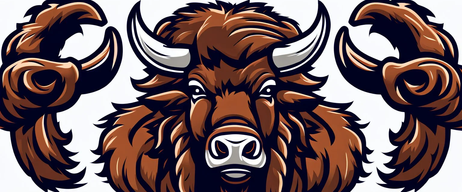 head and shoulders of a Bison buffalo, sports mascot style