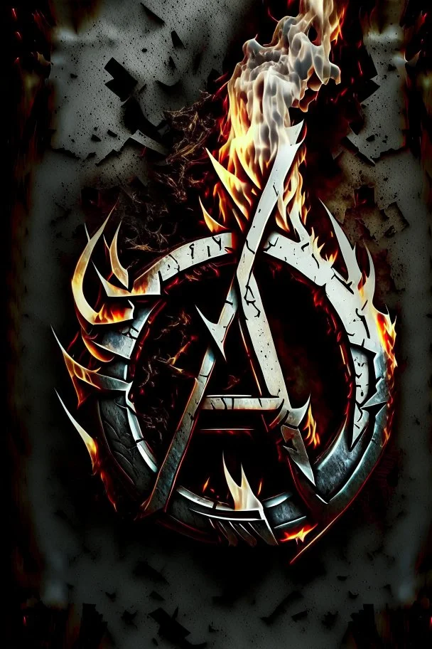 Anarchy symbol brushed metal and fire