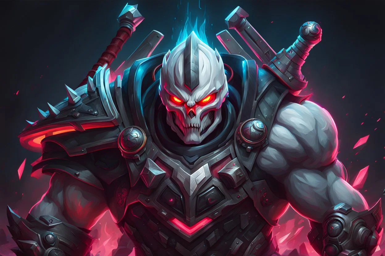 Huge Sion 8k sci-art drawing style, white ghoul, Jaw iron, big muscles, huge hatchet, league of legends them, neon effect, apocalypse, intricate details, highly detailed, high details, detailed portrait, masterpiece,ultra detailed, ultra quality