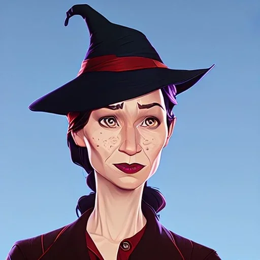 Portrait of a 30 year old witch like Renée Zellweger and Mary Poppins