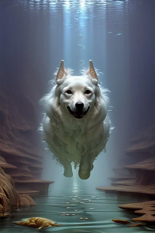 Dog aquatic, high-quality, fine-detail beautiful, breath-taking stunning, 8k resolution, intricate, digital art, detailed matte, volumetric lighting, George Grie, Anne Dittman, Anne Stokes, Lisa Parker, Selina French, Alphonse Mucha Generate Similar