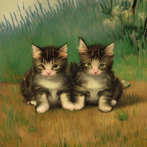 Portrait of kittens in a garden by Van Gogh