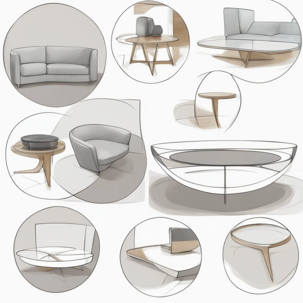 Modern “small” circular coffee table design, sketch