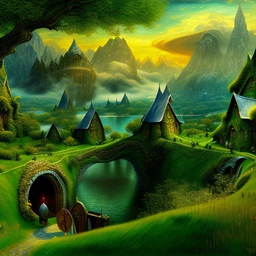 Epic Drawing of scenery of The Hobbit estilo Van Gogh 4k