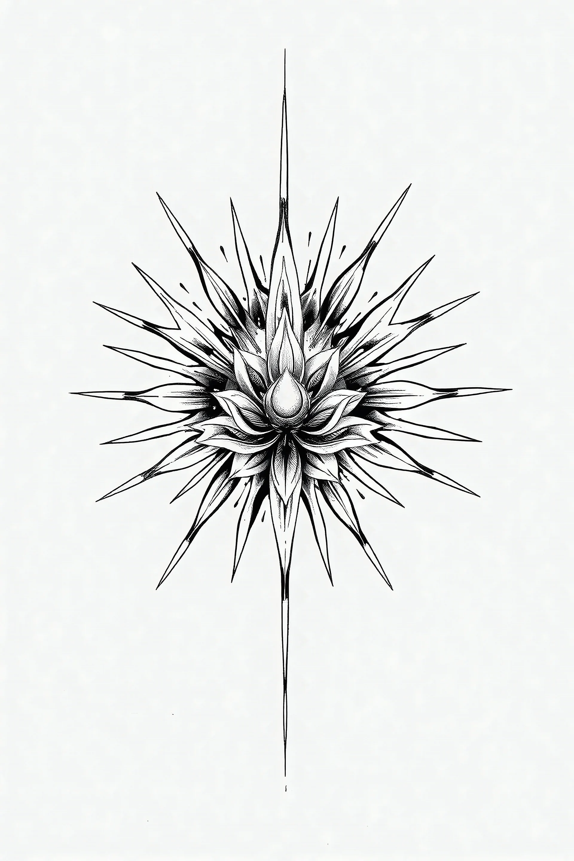 Burst of light negative tattoo design in black and white with detail in American traditional style