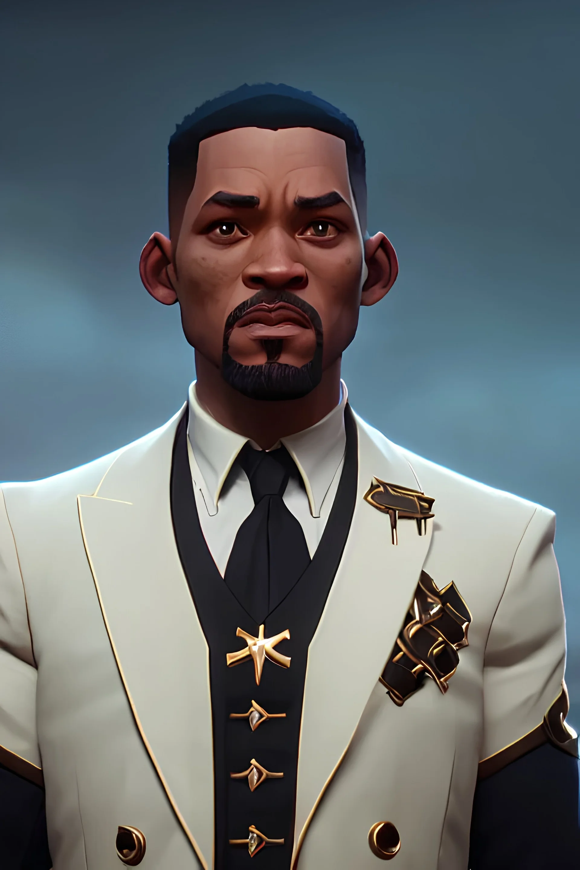 bad a fancy portrait of a will smith without beard, Sung Choi, Mitchell Mohrhauser, Maciej Kuciara, Johnson Ting, Maxim Verehin, Peter Konig, 8k photorealistic, cinematic lighting, HD, high details, dramatic, atmosphereric, trending on artstation