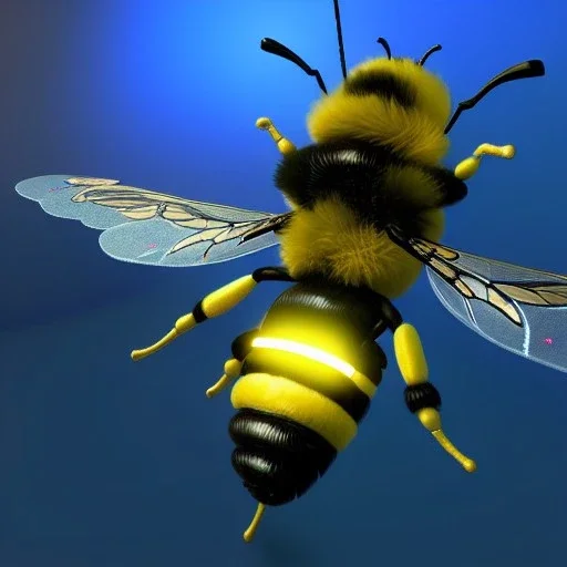 cyber bee, sci-fi, RTX, lumen lighting, ultra detail, volumetric lighting, 3d, finely drawn, high definition, high resolution.