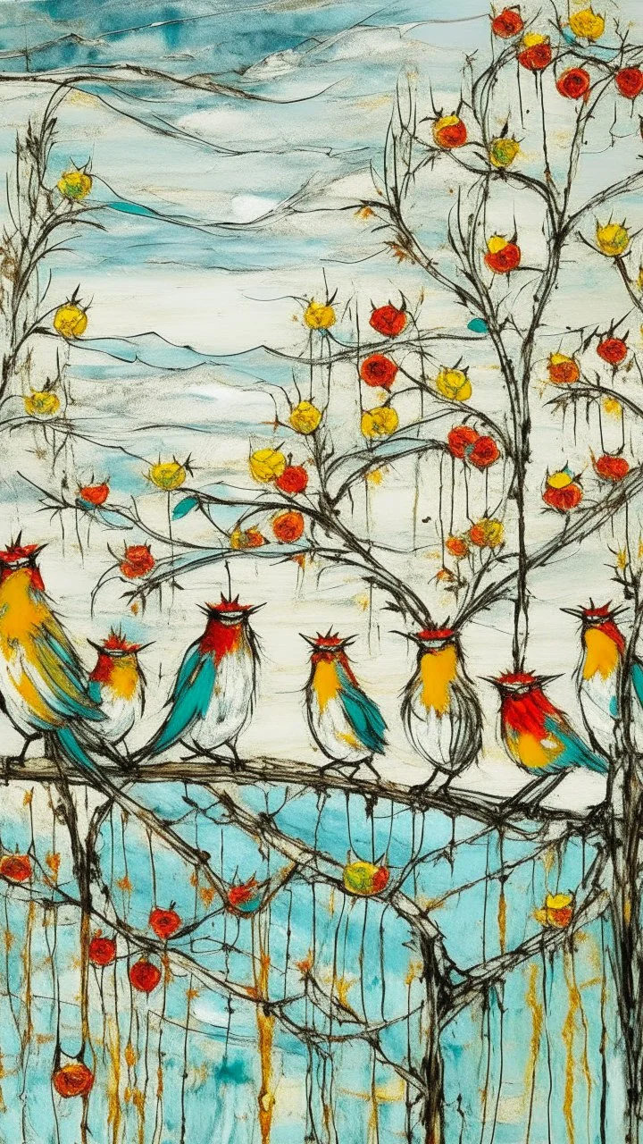 A white sky with singing birds painted by Vincent van Gogh