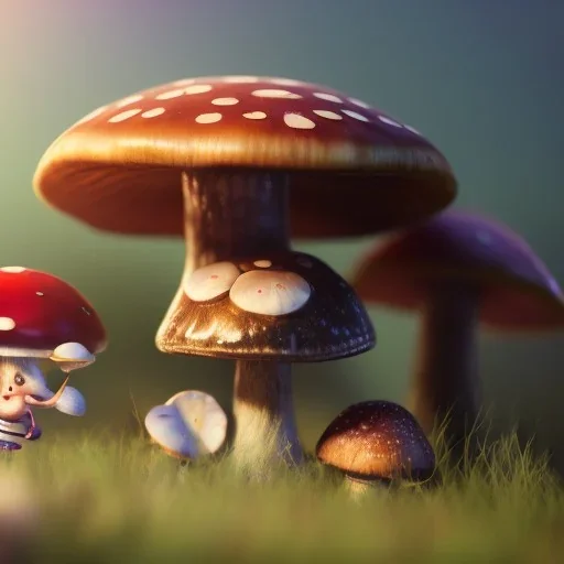 Mushroom head girl and mushroom house, unreal 5, octane render, cinema4d, redshift render, hyper realistic, cenematic, vibrancy, synthwave, retouch, centered, dynamic lighting, dramatic lighting, 4k, highly detailed, attractive beautiful, realistic, epic composition, holographic,