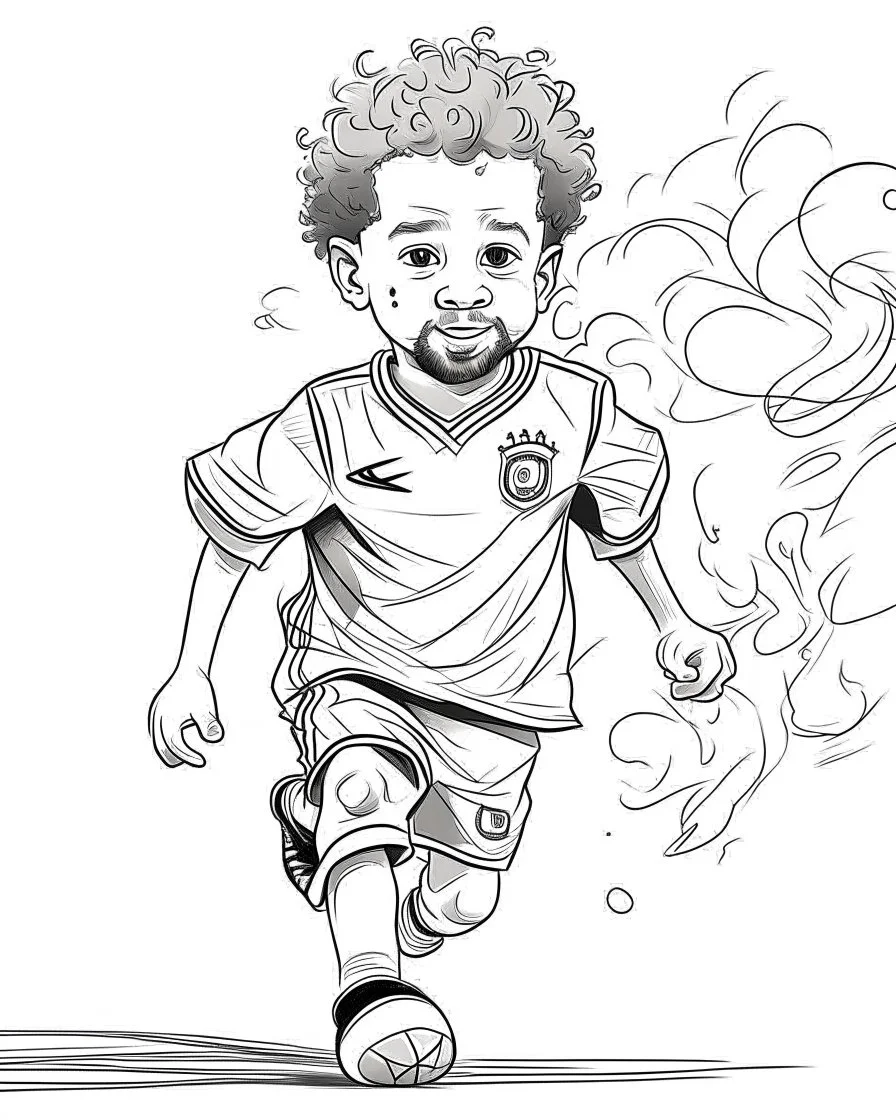 coloring pages for kids, Recreate An ultra realistic render of Magazine cover: "Cute Toddler MO SALAH Playing football" Text Reads:"MO SALAH", the work of photo journalist Ross William Halfin. On a crisp white paper, allow Nate Simpsons' talent for highly detailed and dynamic design to shine. Incorporate watercolor splash art as complementary elements, adding an intriguing burst of color that enhances the overall composition. Present this captivating artwork in stunning 8K resolution, ensuring t
