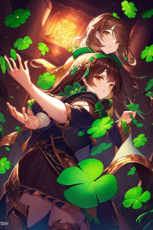 rave poster with Four-leaf clover girl with brown hair and catears