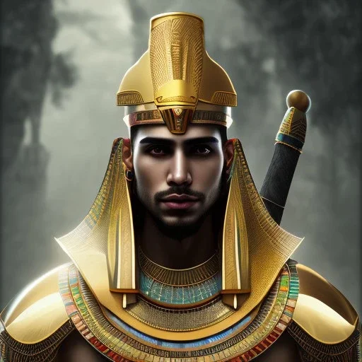 intense Egyptian male warrior portrait, cinematic lighting, detailed,4k, best quality, ultra HD, magical