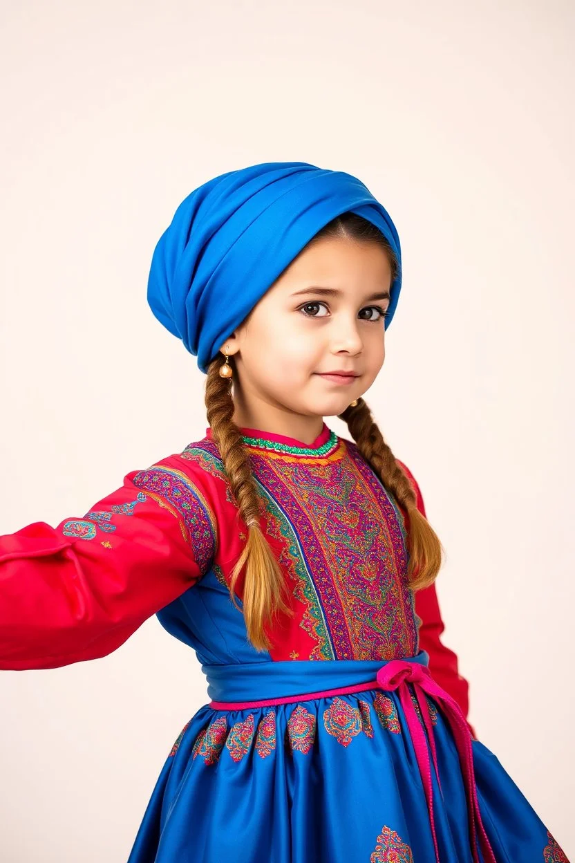 simple background, very pretty little girl in azeri dance costum
