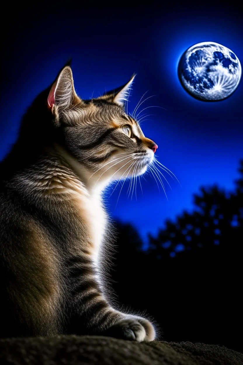 A cat staring into the moonlight sky