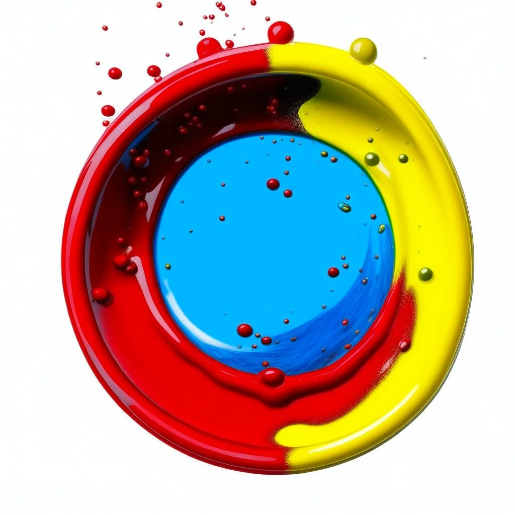 a circle from waterdrops, red blue and yellow