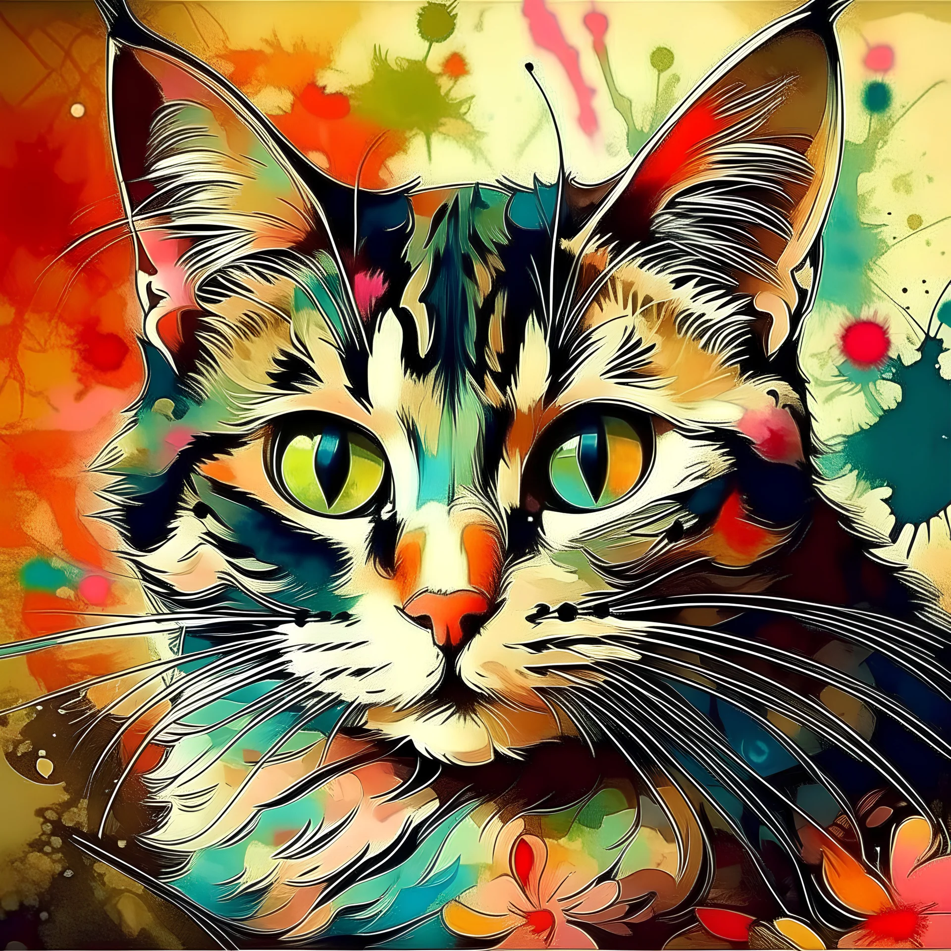 Chat Drole, cute , style illustration