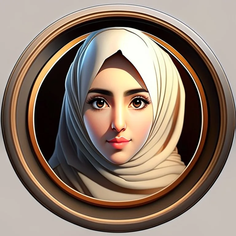 3d anime Only the face Muslim Pretty impressive women inside a circular frame,Portrait image,professional look