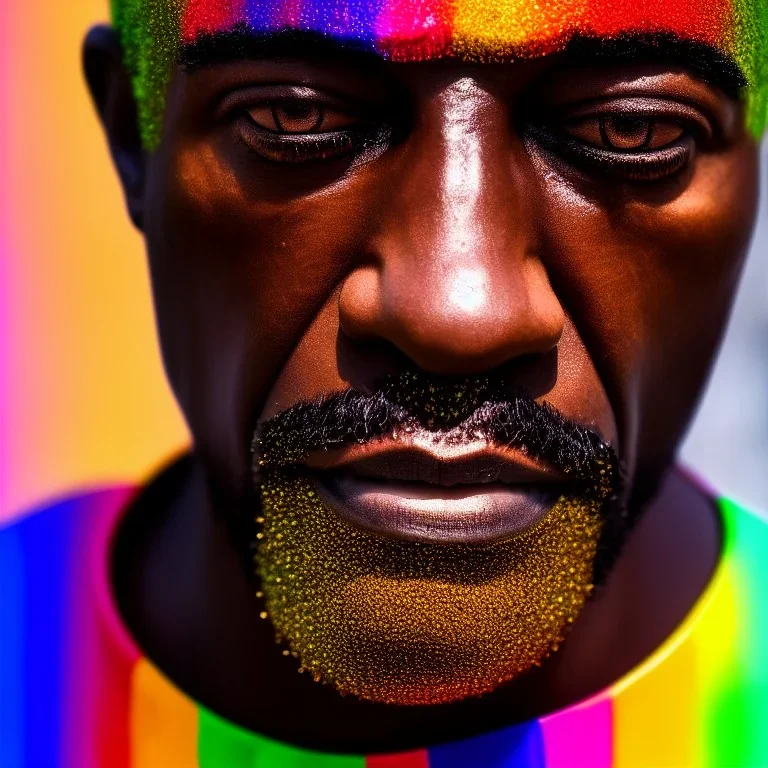 masterpiece, best quality, old man, dark skinned, sparkling eyes, fluorescent skin, colorful makeup, afro, head shot, highly detailed body, sun light, 4K, RAW, depth of field, high contrast, realistic details, 24mm