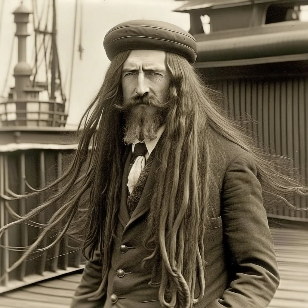 Crazy long hair cargo ships captain 1920s