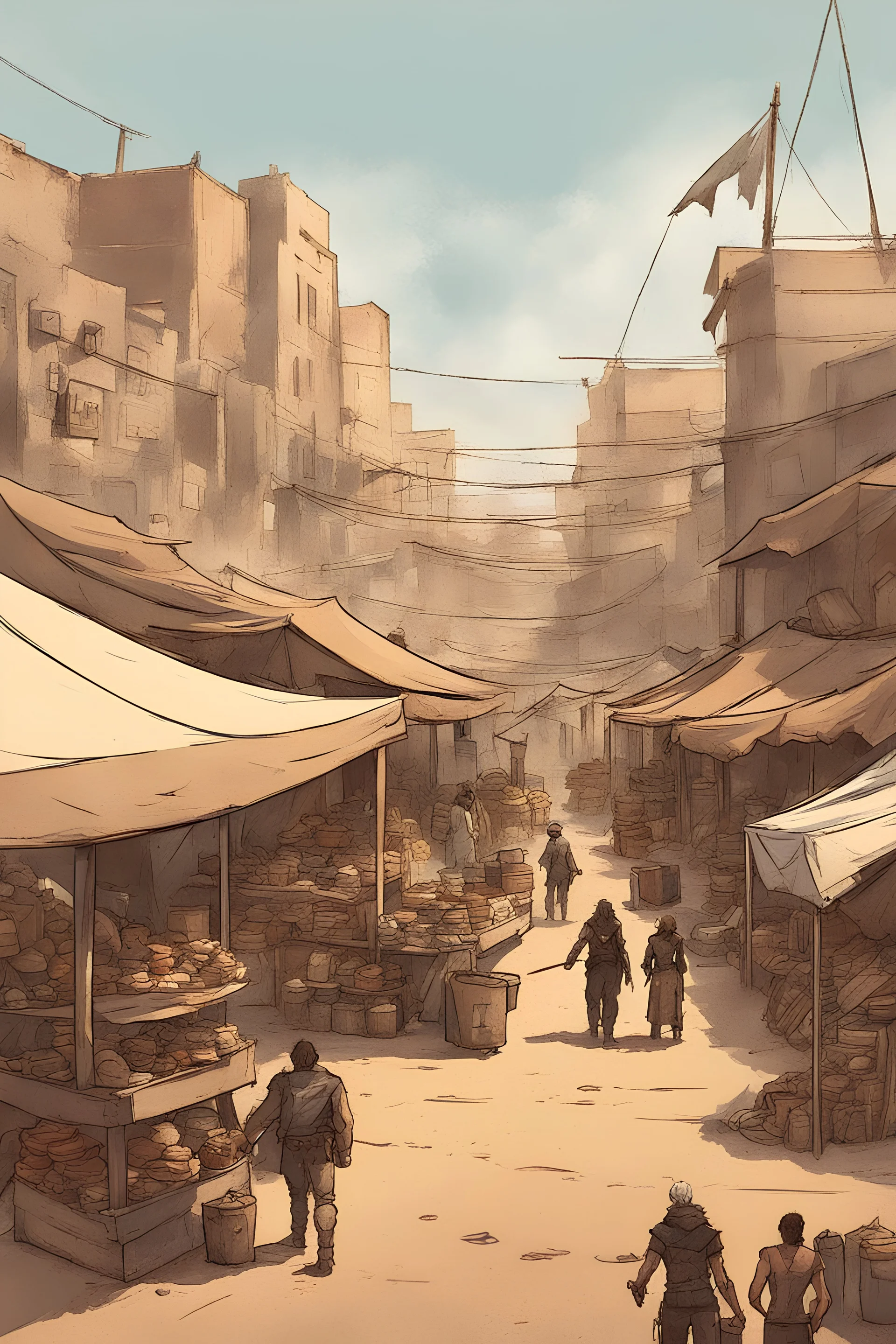 town market, mad max style, comicbook concept art style