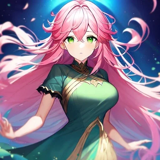 girl, masterpiece, best quality, volumetric lighting, dynamic pose, detailed outfit, perfect eyes, pink hair, green eyes, messy hair, long hair, captain outfit,