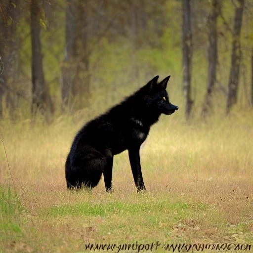 Black wolf, red in ears, red on snout