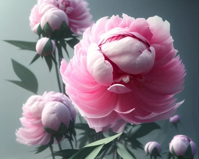 Pink peonies, ultra graphics, RTX, TXXA, SSAO, High quality,hyperrealistic, Super detailed, HDR,4k