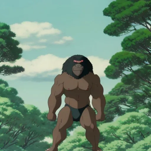 ancient bodybuilding silverback gorilla with jungle background