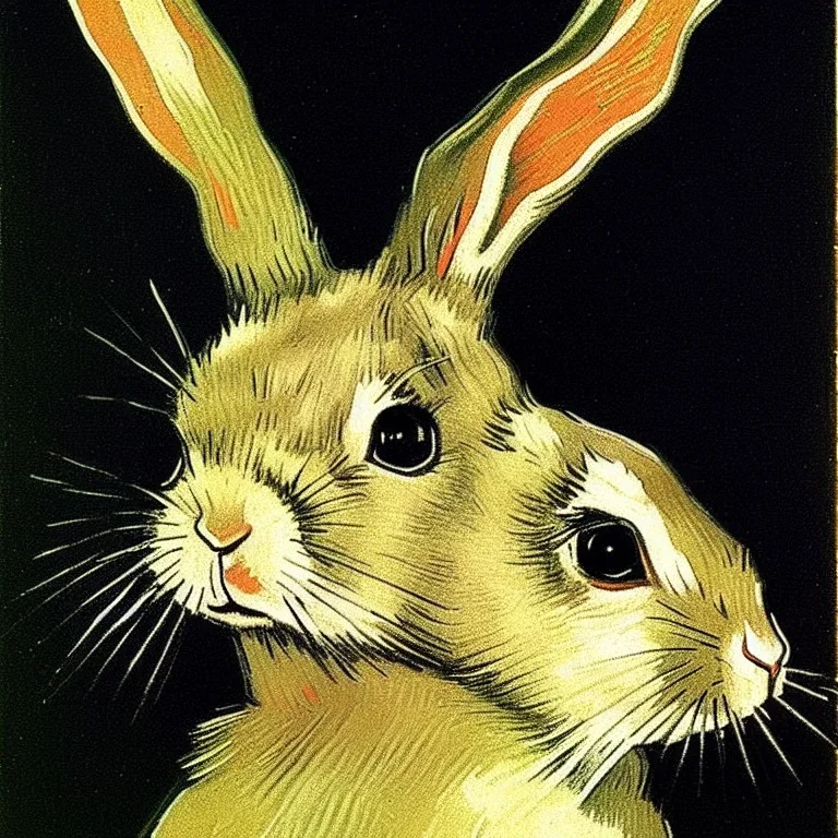 rabbit portrait by Van Gogh, black background