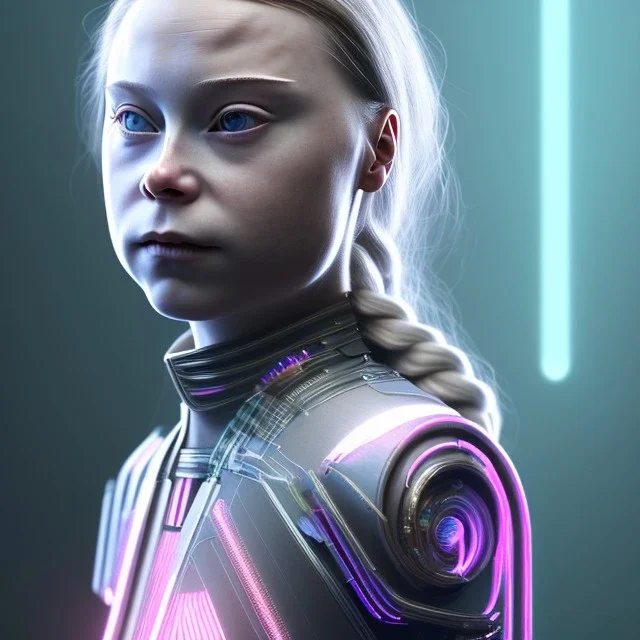  Greta Thunberg cyberpunk, head, women, portrai, tron sketch of a girl on lined paperA beautiful one nude body of a make up smiling woman blond long hair, alone, high key lighting, volumetric light high details with white stripes and blue eye, smiling with plump pink lips, flowers around, unreal engine petit prince belle fine, profil de trois quart, grand front cosmique, peau bleu cristalline, yeux bleu, perle sur le front long cheveux blond et rose etoilé, cristaux sur le corps, collier de gra