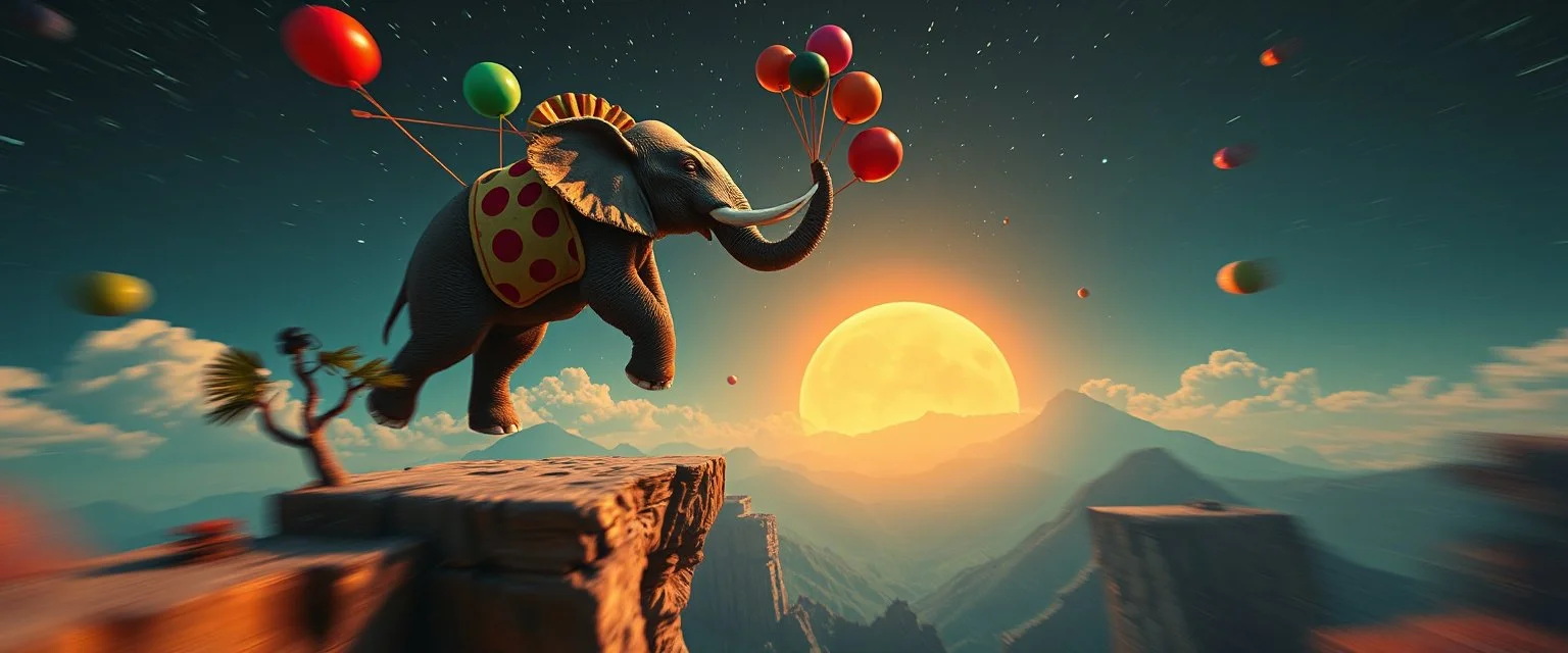 the clowns i lying when he repeats everything you say, bear ant eater elephant floating in 4 dimensional platform game, goa trance movie poster, stylized art, pin hole photo, motion blur