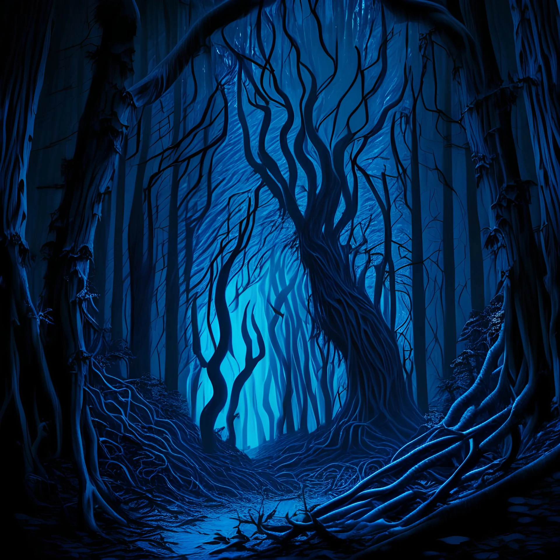 Blue spooky scary forest