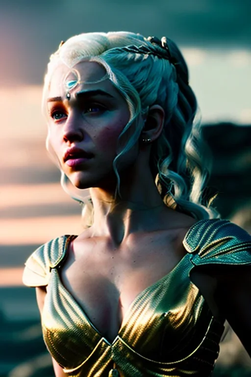 Body Beautifull Daenerys Targaryen, closed eyes, rtx, reflection, 8k, glow, winning photography, caustics