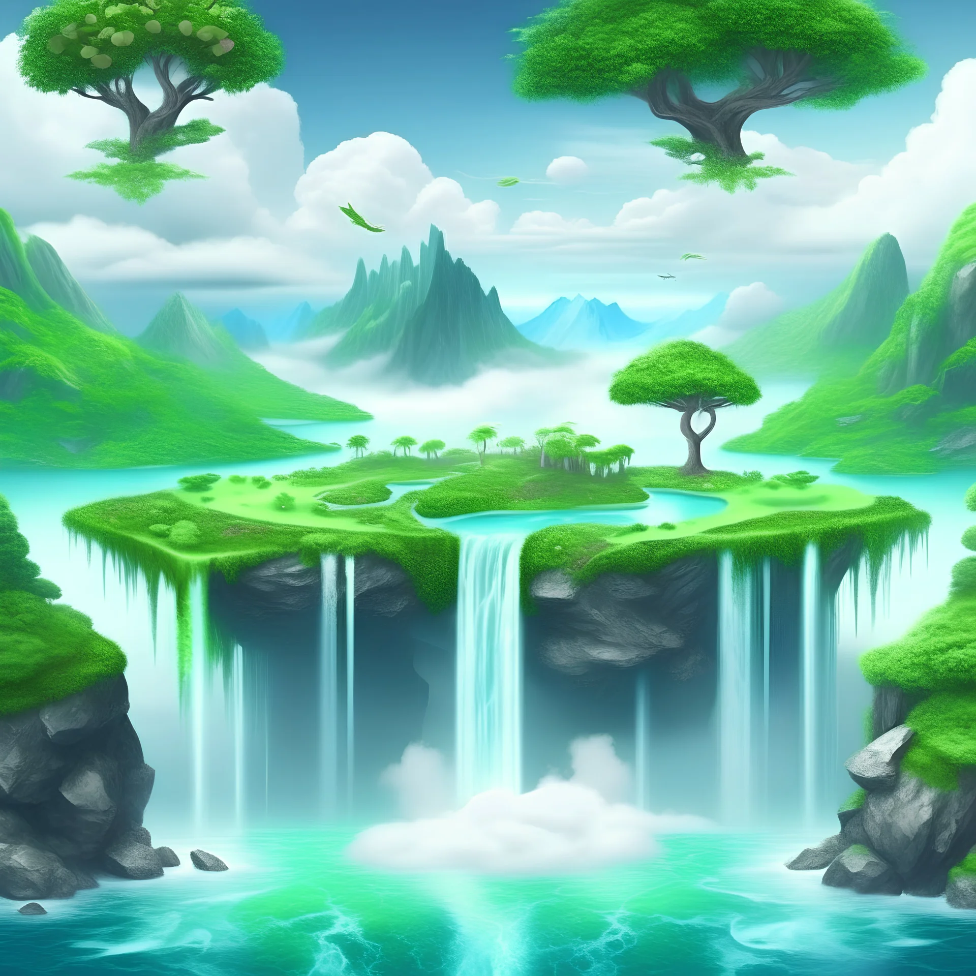 floating islands of a distant exotic land with waterfalls and lush scenery