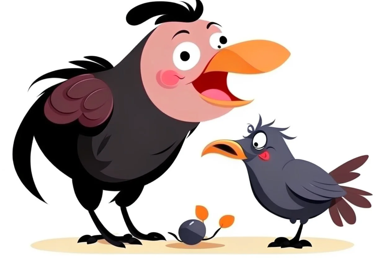 cartoon raven and pig playing