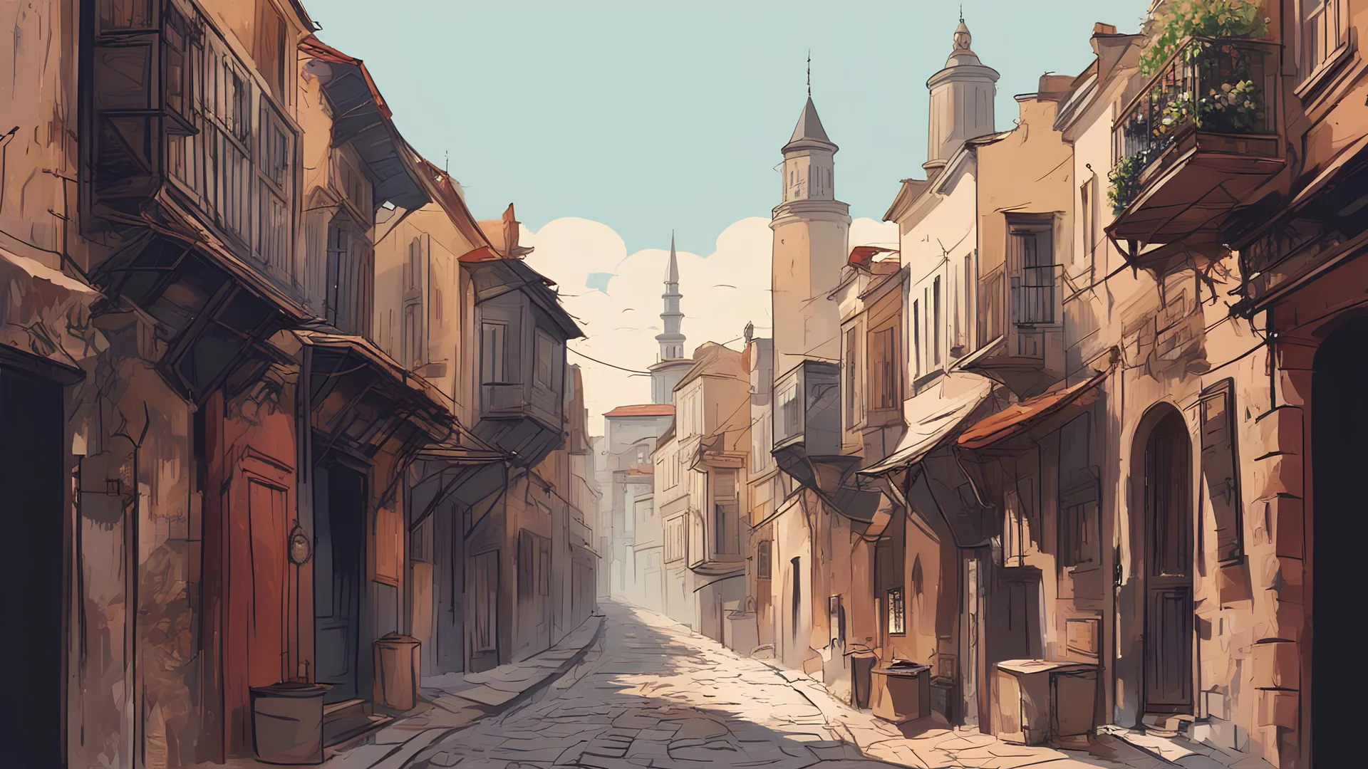 far landscape, dirt alley old city آHistory of Istanbul, 1900 AD, Vector, Real Digital Painting, Vector, flat color, Vector Art, Vector,