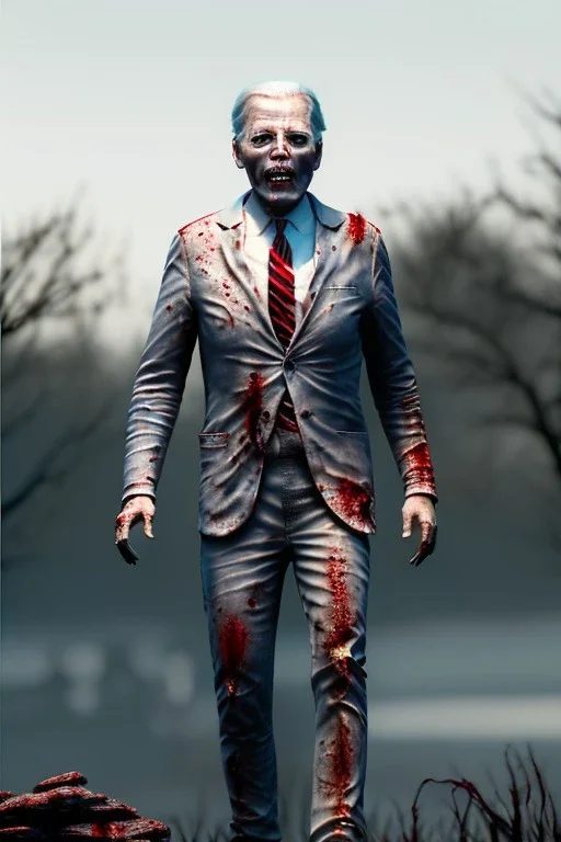 Ultra realistic image, joe biden zombie, zombie performance, skull, blood, torn arm, night, walking twisted, waist up view, thriller style, dark ambient, highly detailed, White House background, concept art, unreal engine 5, god rays, ray tracing, RTX, focal lighting, ultra detail, volumetric lighting, 3d, finely drawn, high definition, high resolution.