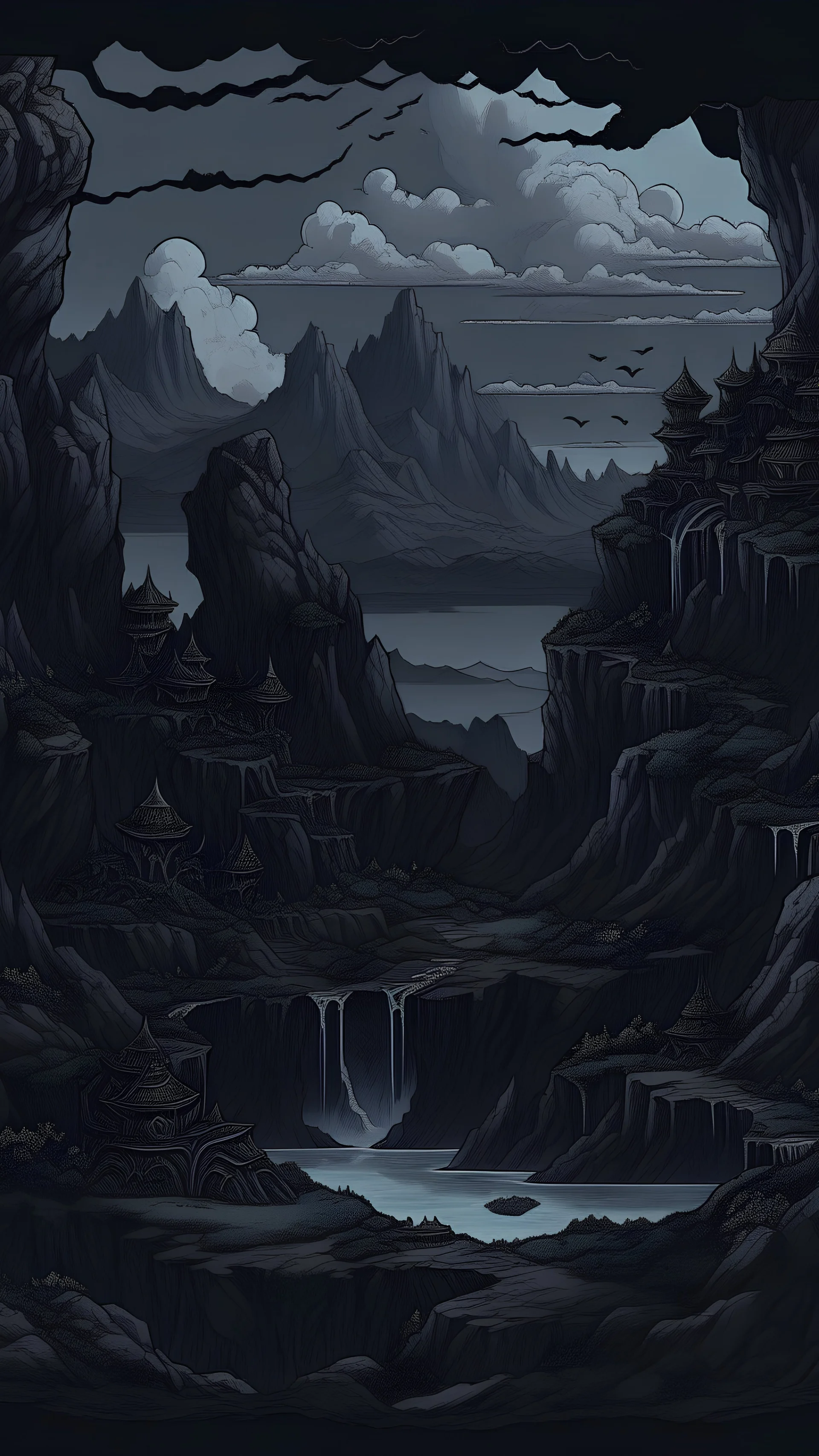 dark, gloomy and detailed landscape inspired by chrono trigger