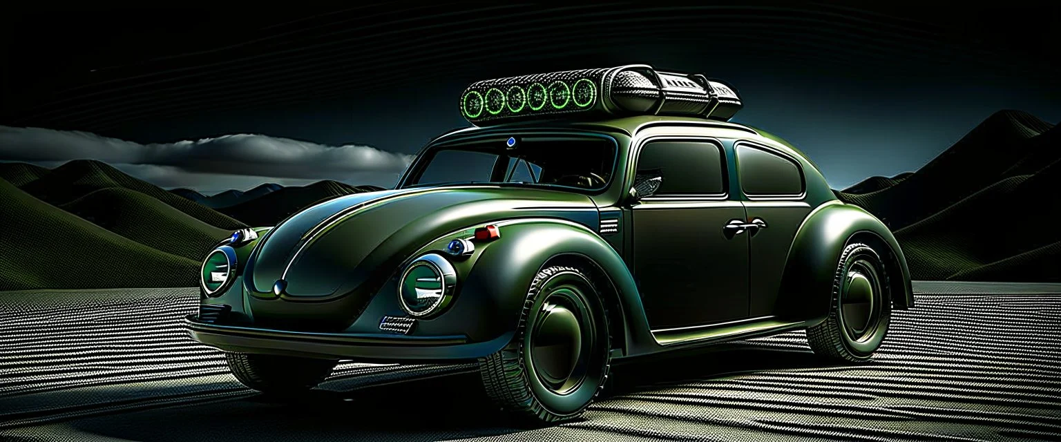 a military fighter jet station wagon hybrid designed by volkswagen beetle