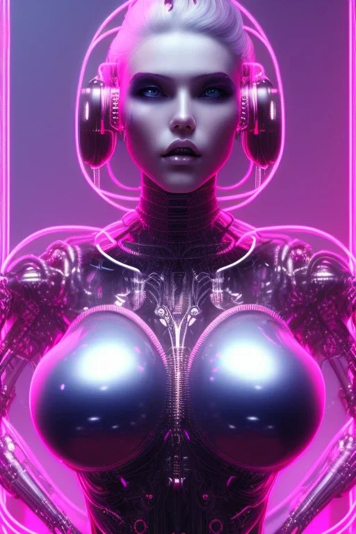 cyberpunk, pink latex body, women, body portrai, big boobs, highlight eyes perfect, skin, tron, cyborg, perfekt sexy, real, dream, hr giger