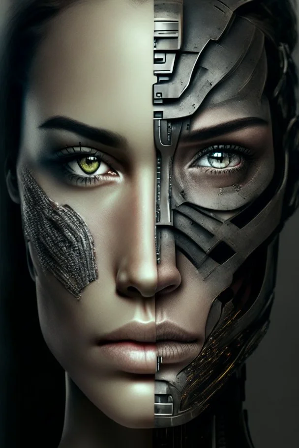 a face depicting half woman and half cyborg