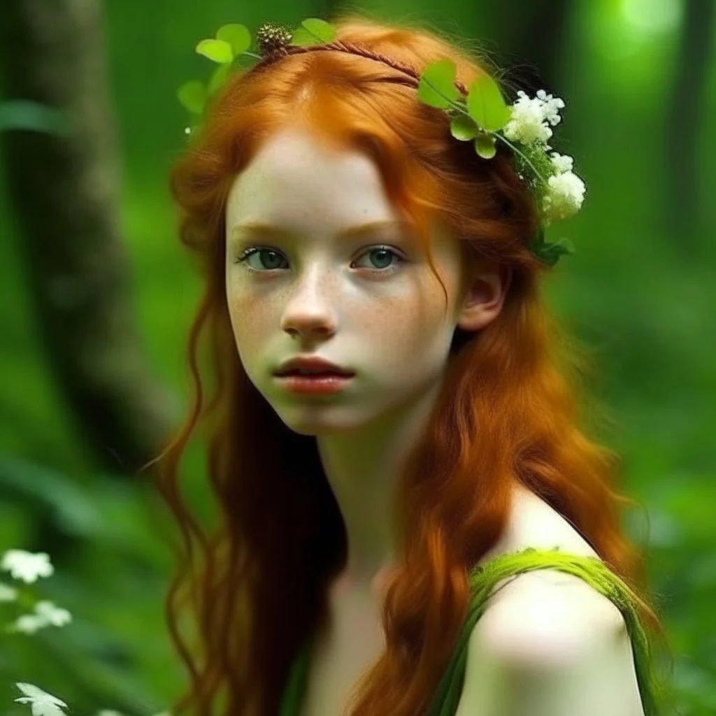 pretty girl, aged 19, ginger, conventionally attractive, dreamy, faun, satyr