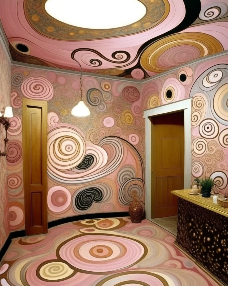 A grayish pink swirly laboratory painted by Gustav Klimt