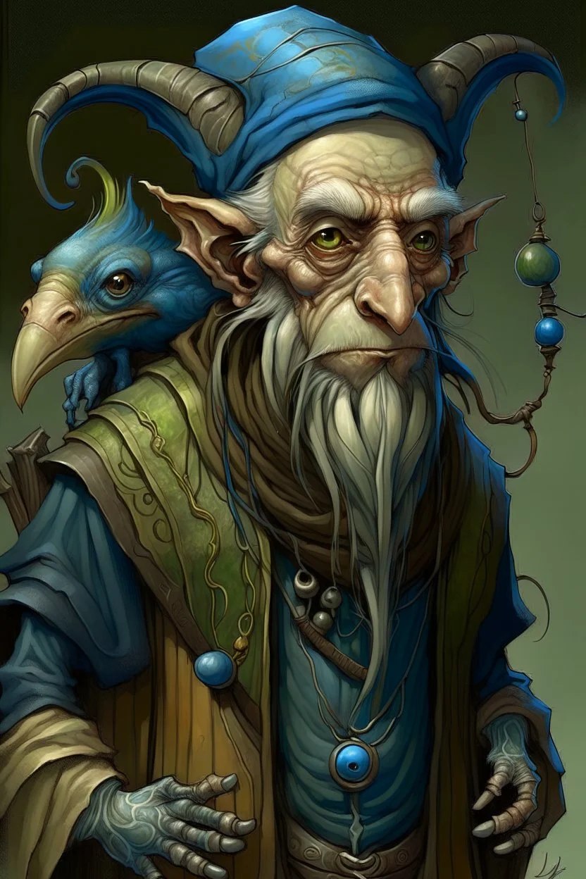 Artist Jean-Baptiste Monge style. A old biomorph male humanoid with Ant face. Bright eyes. A green and blue striped outfit. Modifiers: Tim Burton Craig Rutkowski Modifiers:neon glowing Iridescent black ink